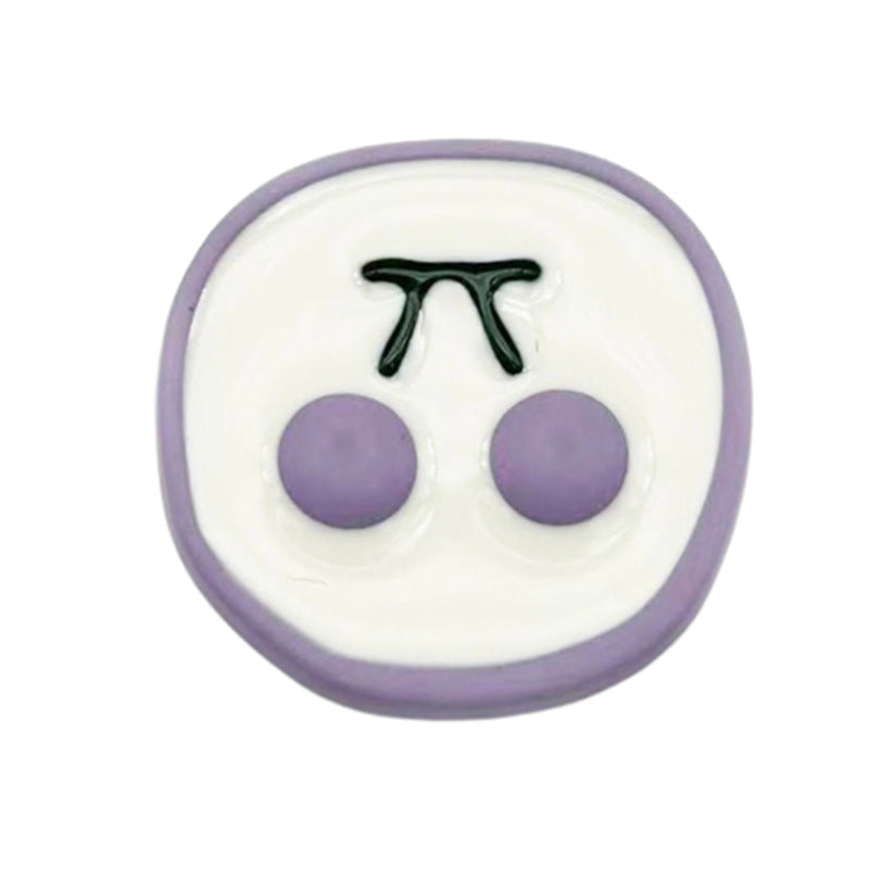 Purple cherry-shaped metal shank button, two purple domes and black stem