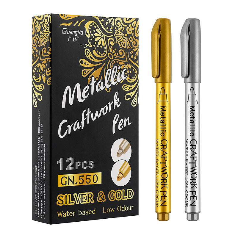 GUANGNA Gold Silver Metallic Permanent Marker Pens 12 Pack - TTpen