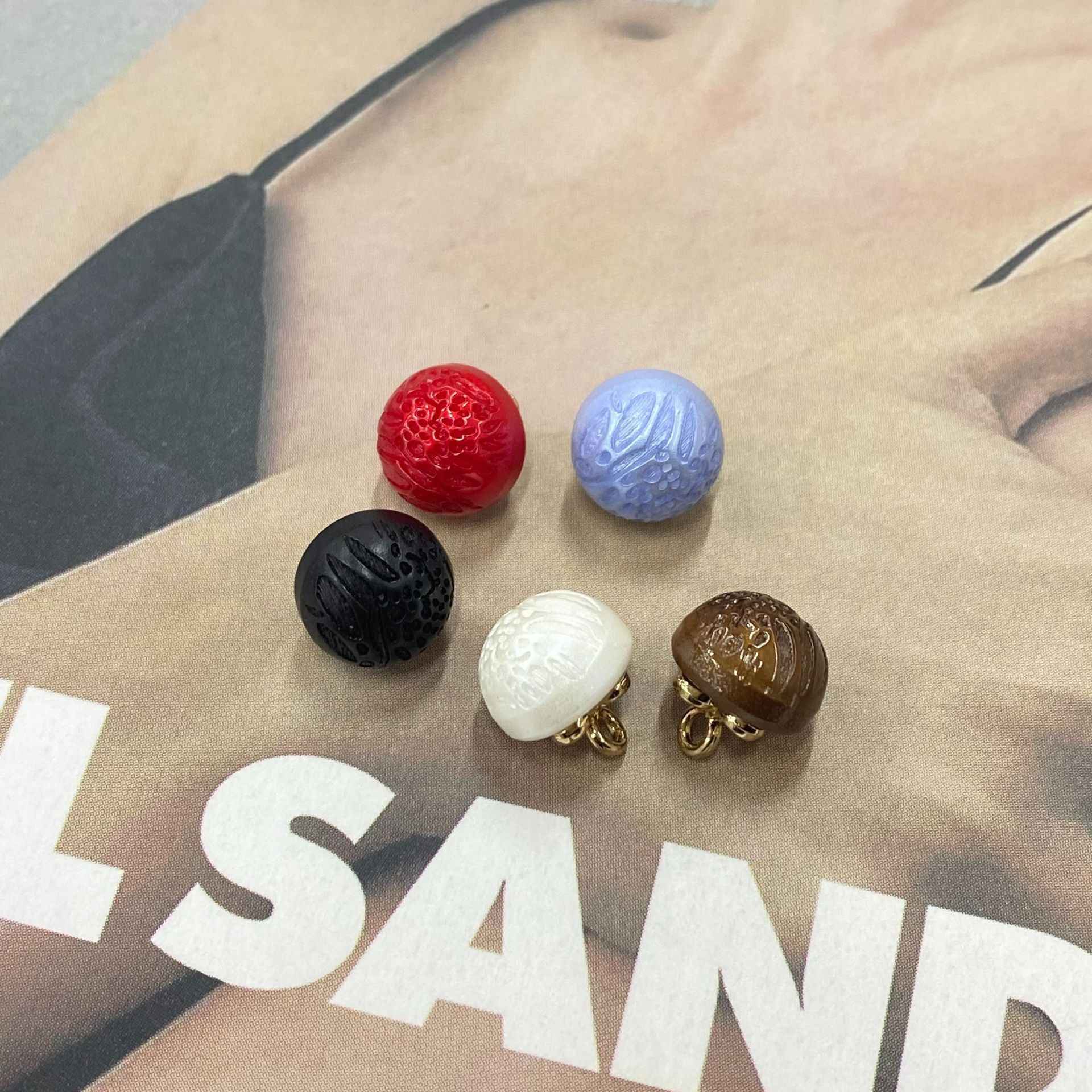 10mm round faux nut shell metal shank buttons, mixed colors, textured surface