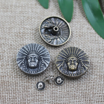 28mm vintage chief metal stud wallet buttons, antique silver; 2 front faces and backs