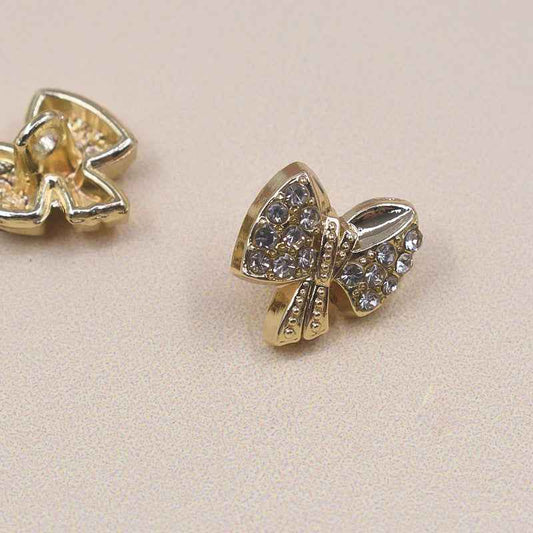 11.5mm Bow rhinestone shirt button, gold metal, faceted crystal center