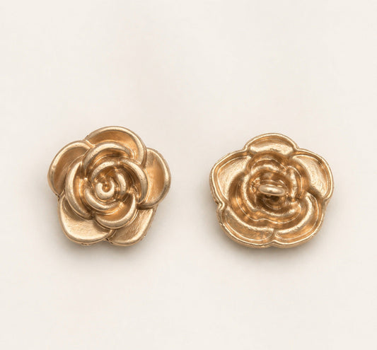 Pair of metal rose-flower shank buttons, sand gold finish