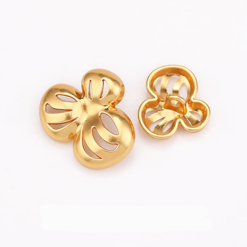 Hollow flower metal shank buttons, gold tone, set of 20 pieces