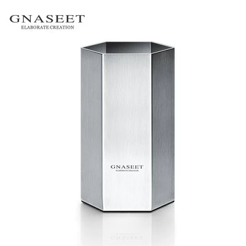 GNASEET sechseckiger Stifthalter aus Edelstahl mit Diamantmuster – Schreibtisch-Organizer & Schreibtischdekoration | 63x63x107mm