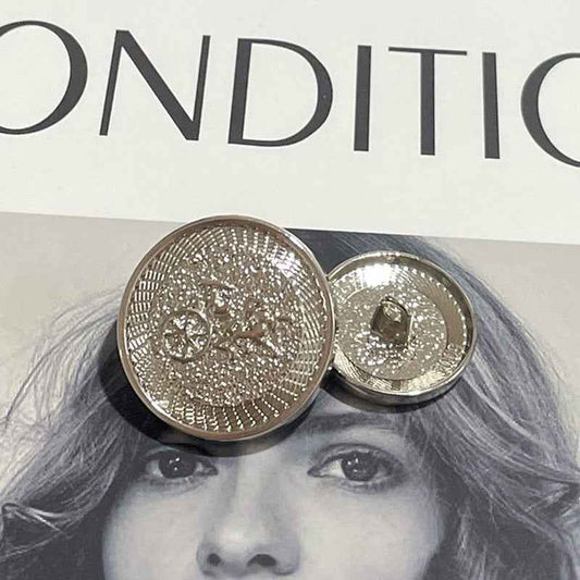 Vintage metal shank buttons, carriage motif, silver-tone, round (2 shown)