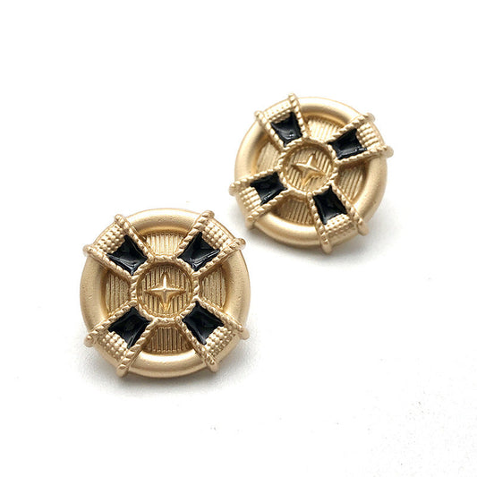 17mm Gold Round Four-Petal Flower Metal Shank Buttons 20pcs Black