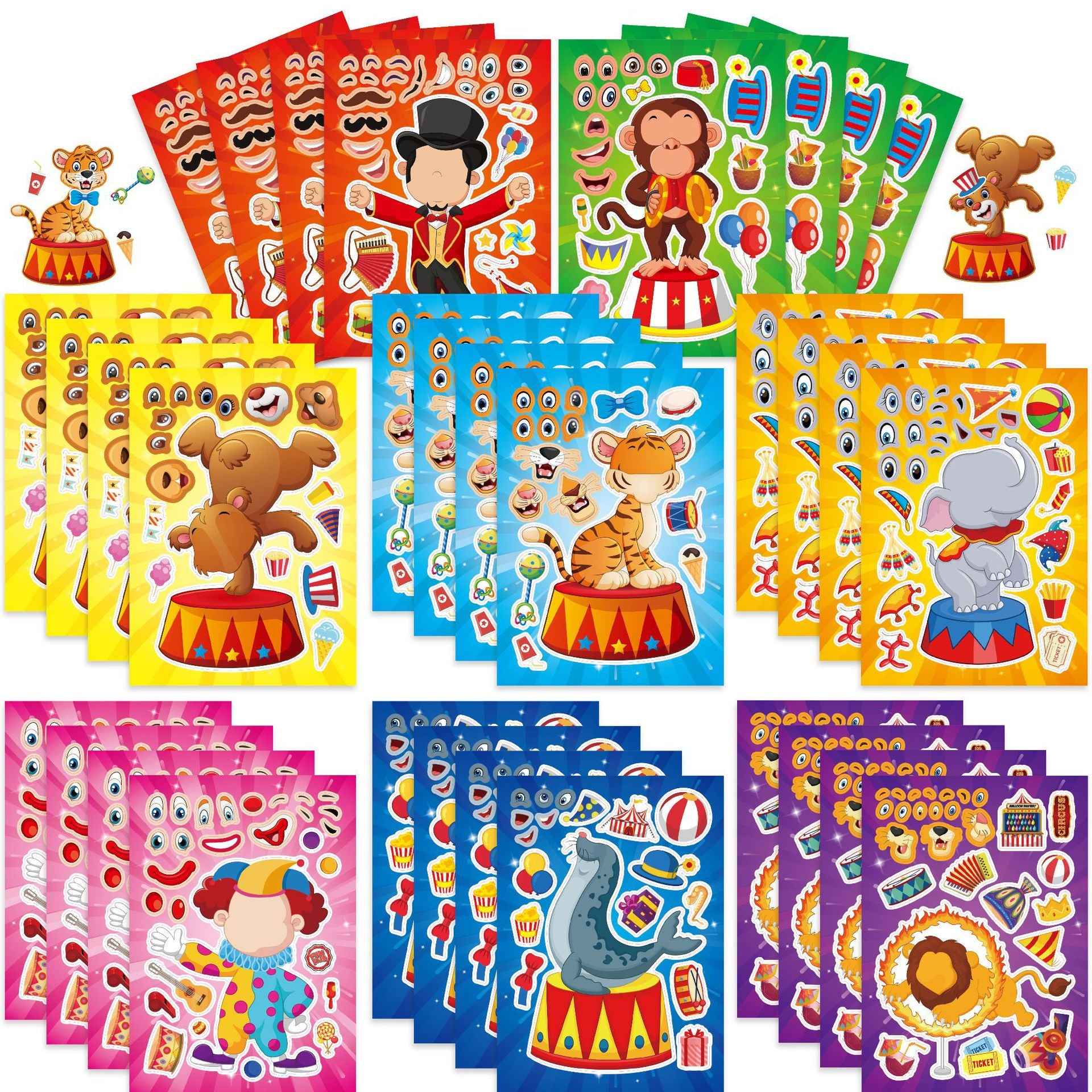 Make a Face Cartoon Circus DIY Stickers for Kids 24 Sheets