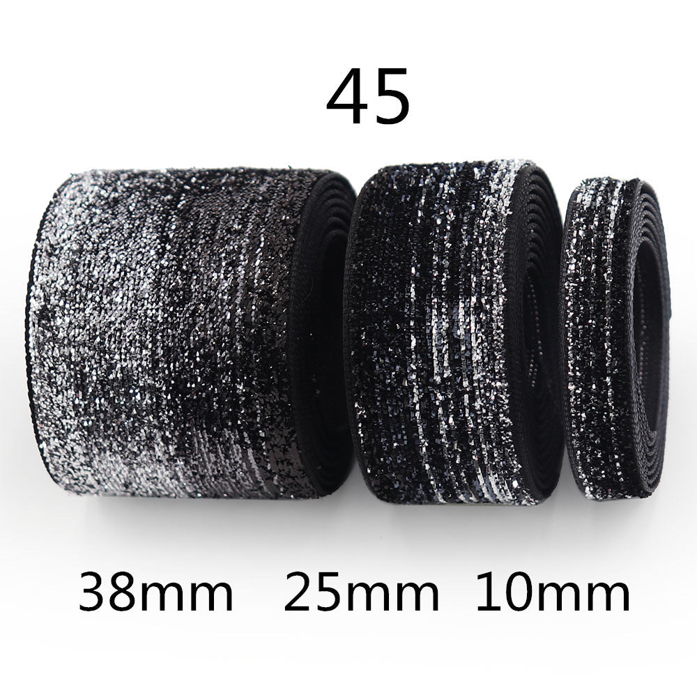 10/25/38mm gradient chenille sparkle ribbon, style 45; silver to black sparkle