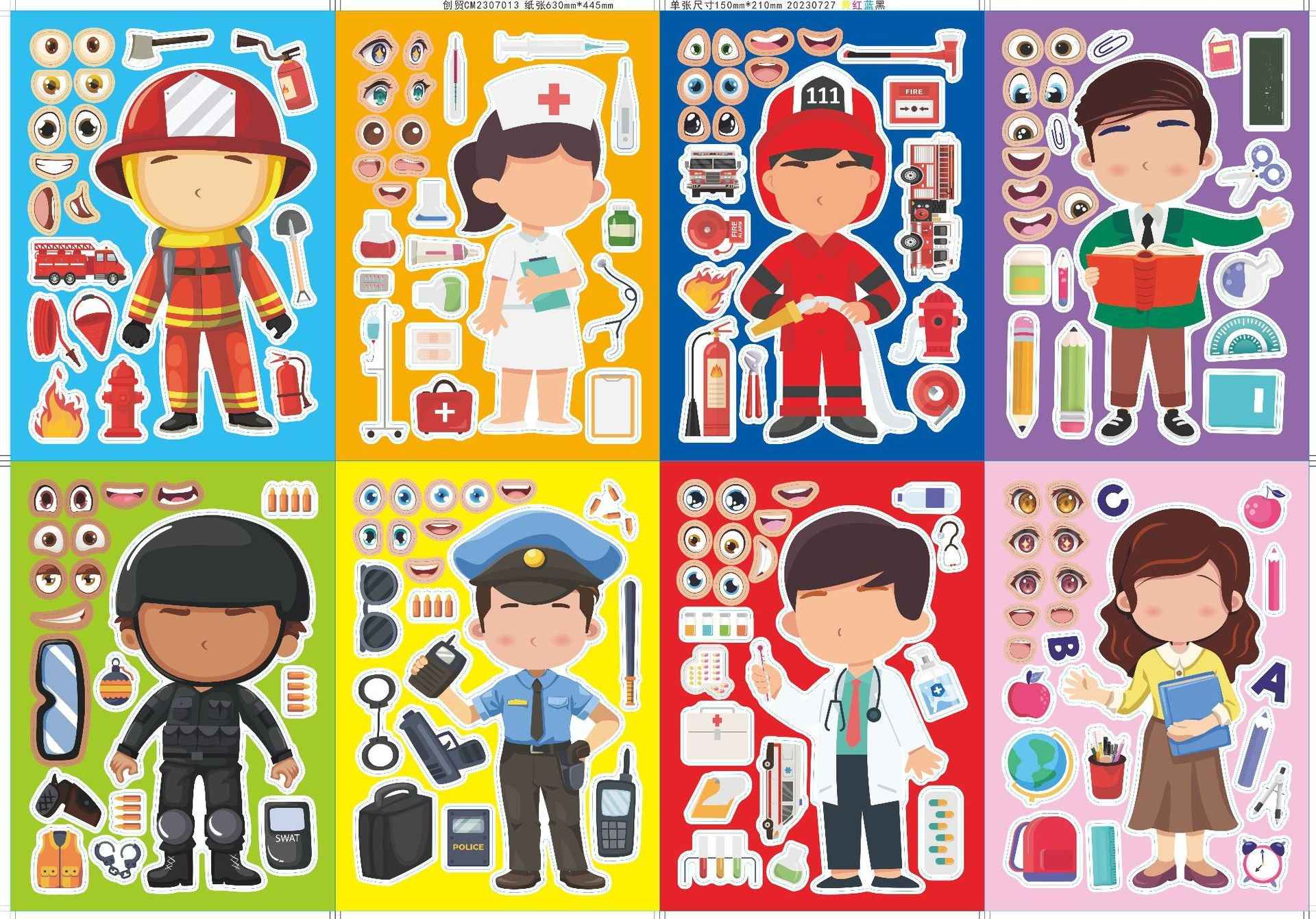 Make a Face Cartoon Role Stickers for Kids 24 Sheets