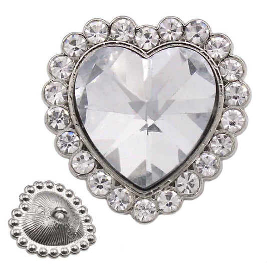 Exquisite Heart-Shaped Crystal Rhinestone Metal Sewing Buttons 20pcs White