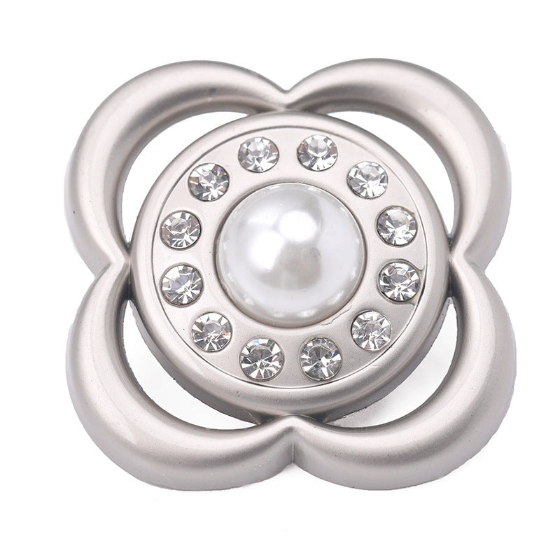 Flower Pearl & Rhinestone Shank Button, silver finish, pearl center with clear rhinestones