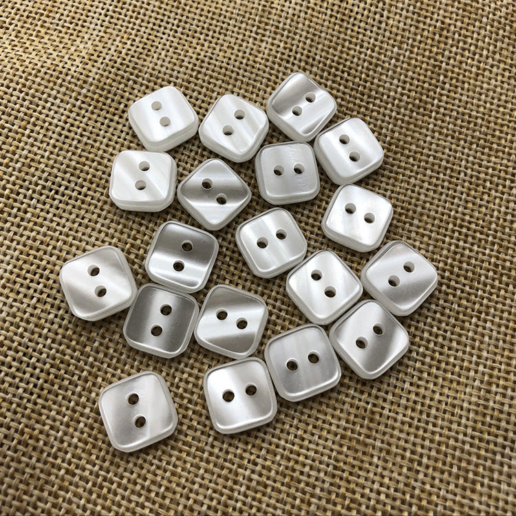 Transparent resin shirt buttons, 11.5mm square, pearl white, 2 holes each, 100pcs
