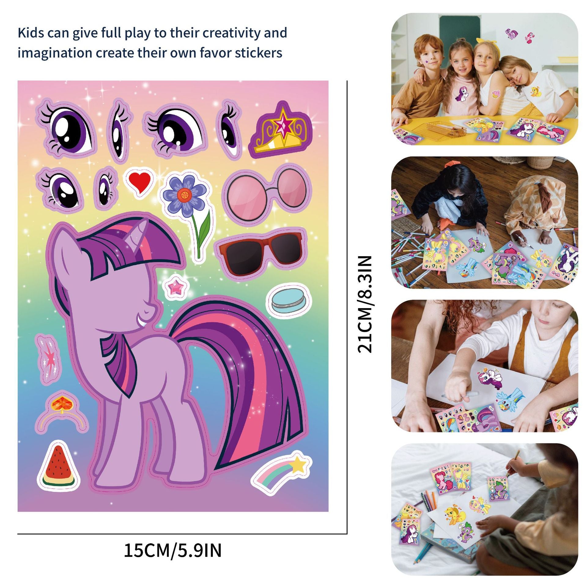 32 Sheets My Little Pony Make a Face DIY Stickers for Kids - TTpen