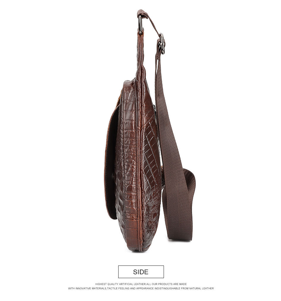 Men's Genuine Leather Chest Sling Bag,Alligator Pattern Triangle