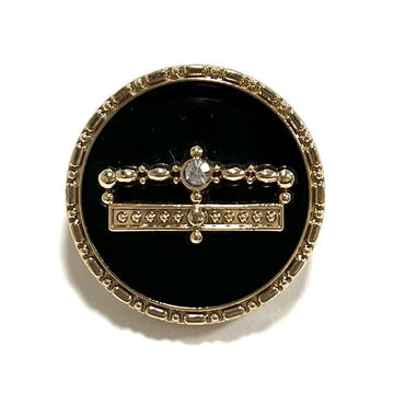 25MM black crown glue button with gold-tone diamond-style border and central rhinestone crown