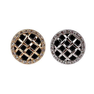 Round metal shank buttons with diamond-style grid, gold and silver tones