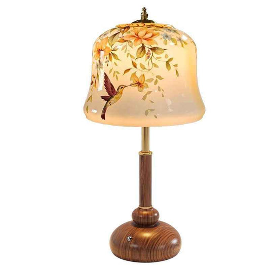 Song Dynasty Style Chinese Table Lamp - Vintage Floral Glass Shade
