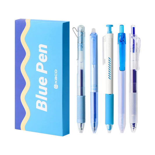 KACO Retractable Gel Pen Set | 0.5mm | Red or Blue Ink | Pack of 5 Blue