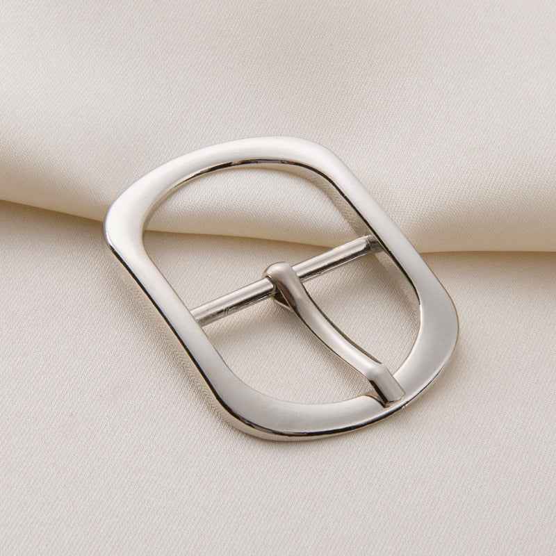 Silver metal center-bar belt buckle with pin adjustable fastener
