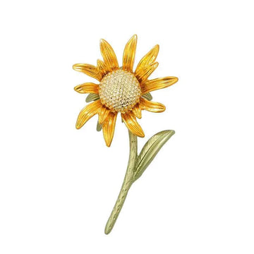 Vintage sunflower enamel brooch pin with gold-tone petals and textured center