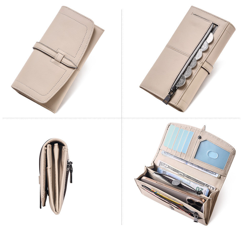 Women's Genuine Leather RFID Wallet – Long Zip Clutch Full Grain Cowhide