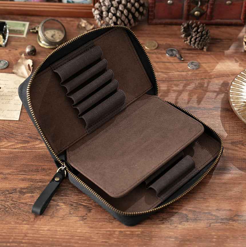 Leather Pen Case with 10 Slots – Full-Zip Fountain Pen Storage Pouch