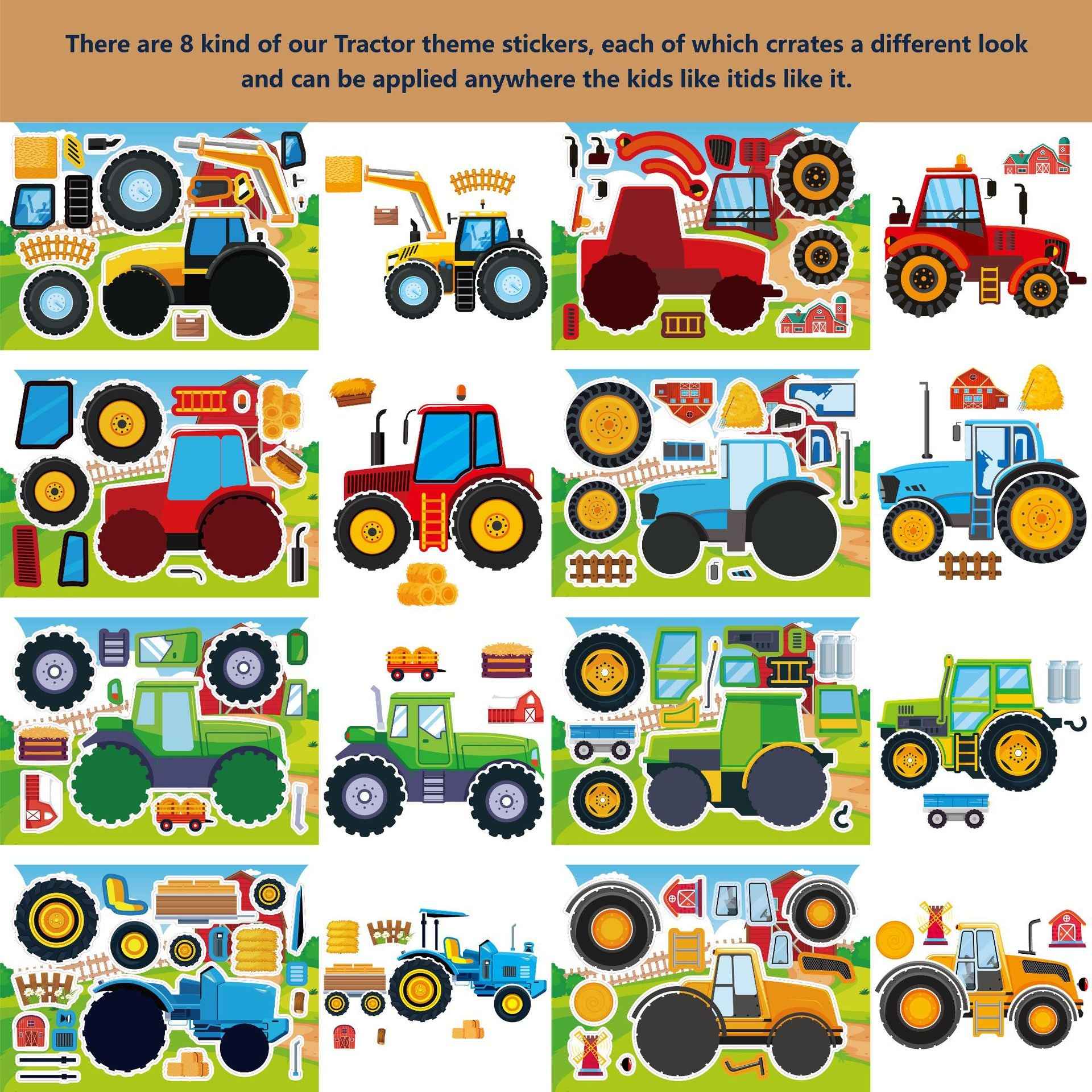 Make a Face Farm Tractors Stickers for Kids 24 Sheets