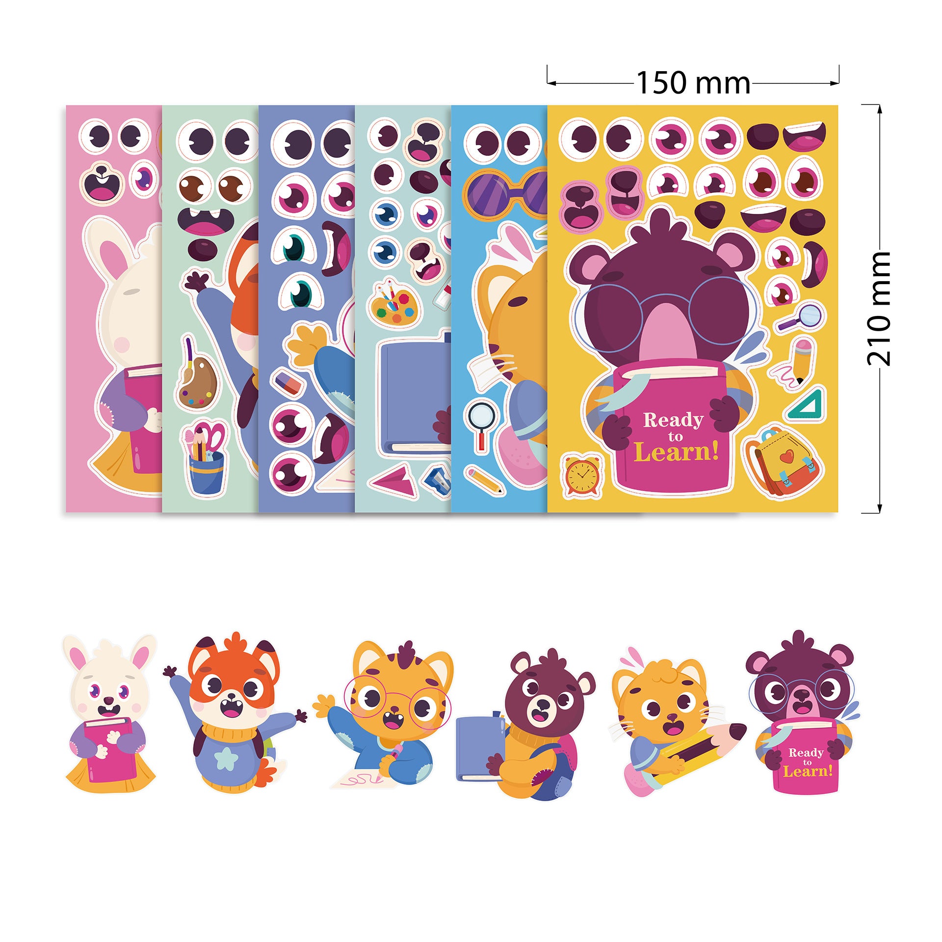 24 Sheets Cartoon Back to School Make Your Own Stickers for Kids - TTpen