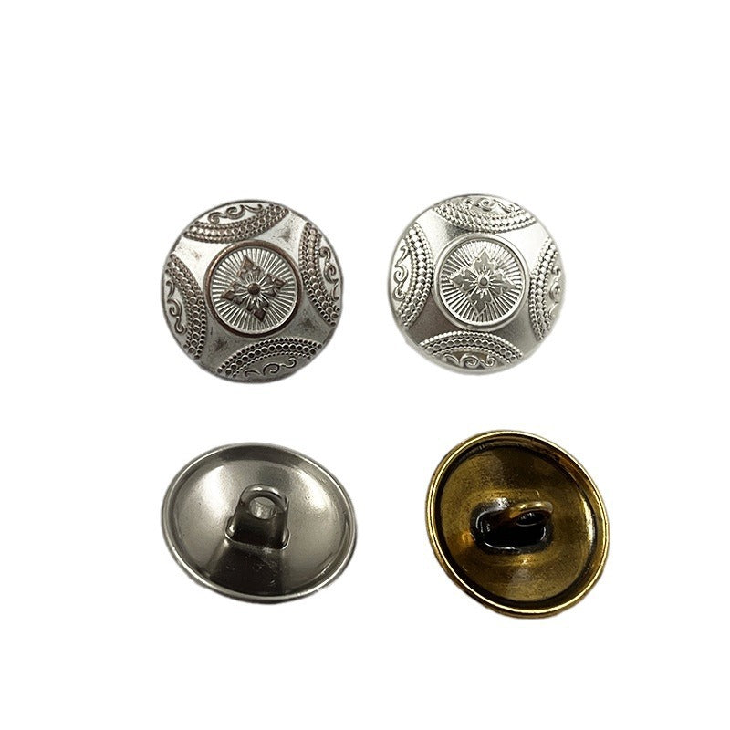 Metal shank buttons front and back, antique silver and antique gold finishes