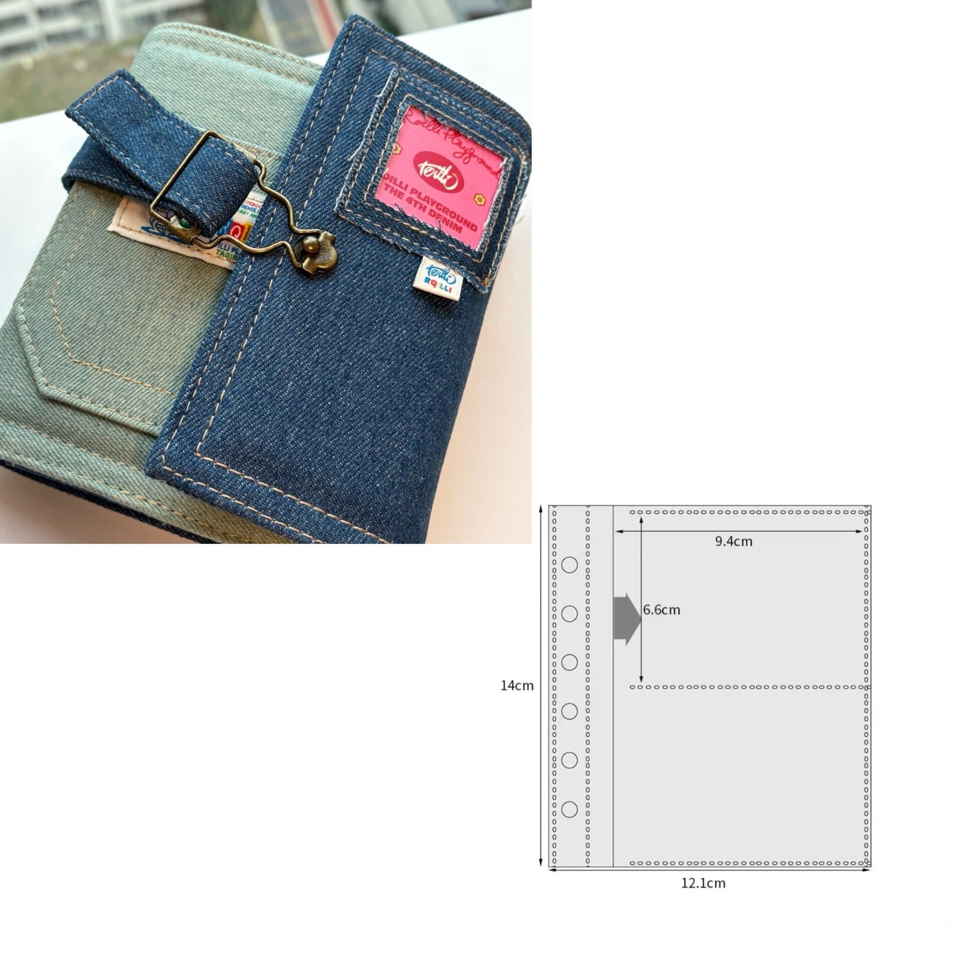 Vintage A7 Denim Card Binder – Loose-Leaf Photo Album for 3-Inch Cards Double Pocket
