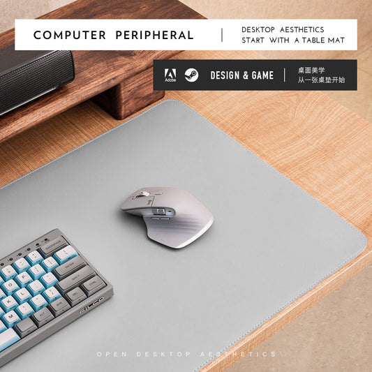 Large PU Leather Wood Desk Mat & Mouse Pad, Thickened Non-Slip Design Grey