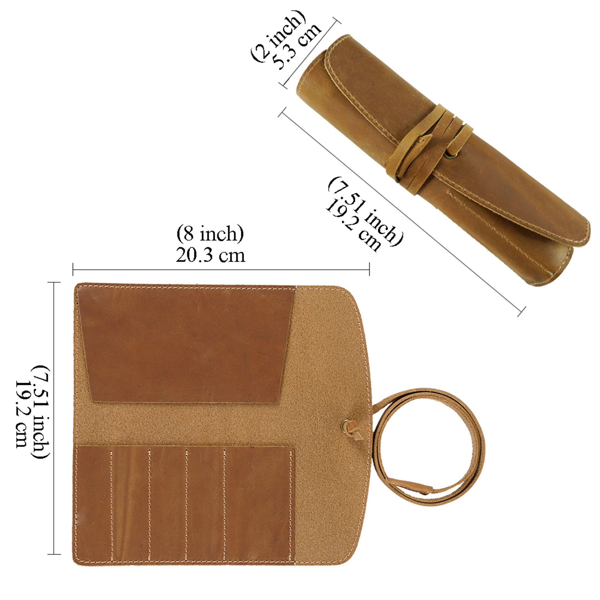 Handmade Genuine Leather Pen Roll Pencil Case Wrap