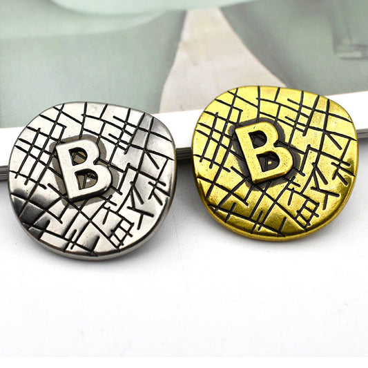 23mm Bronze Antique Silver Letter B Curved Metal Shank Buttons 20pcs