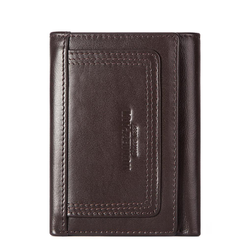 RFID Men's Coin Purse,Top Grain Cowhide Leather Zip Wallet Coffee