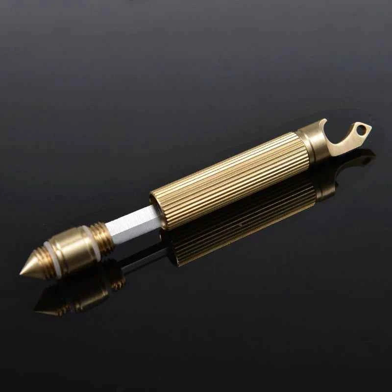 Mini Brass Keychain Multi-Tool Knife Box Cutter and Bottle Opener
