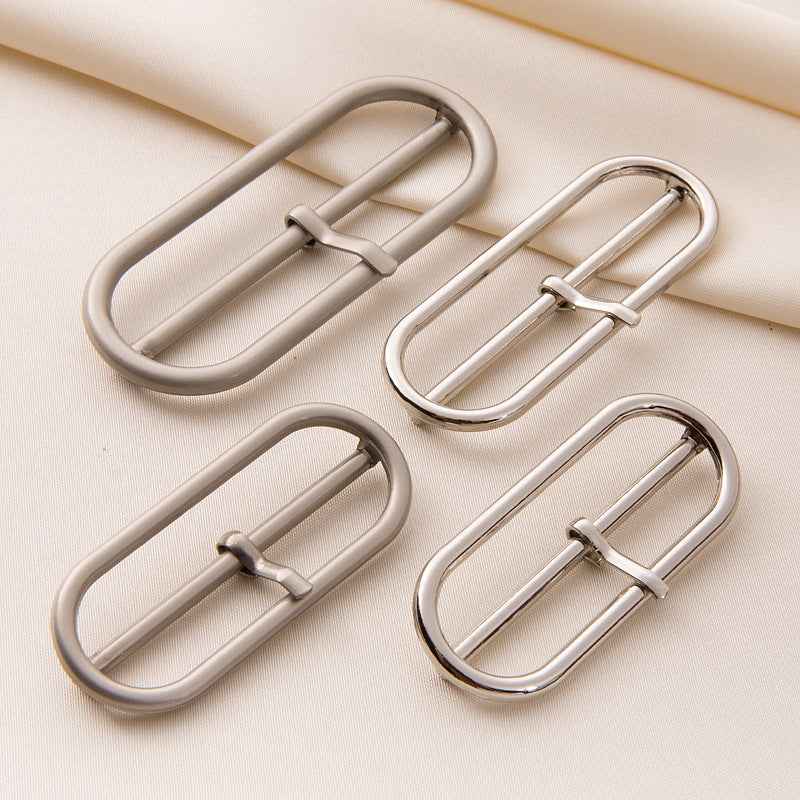 Oval center bar belt buckle clasps, adjustable metal, set of four