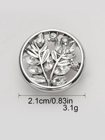 Round crystal flower metal shank button, silver finish, 21 mm