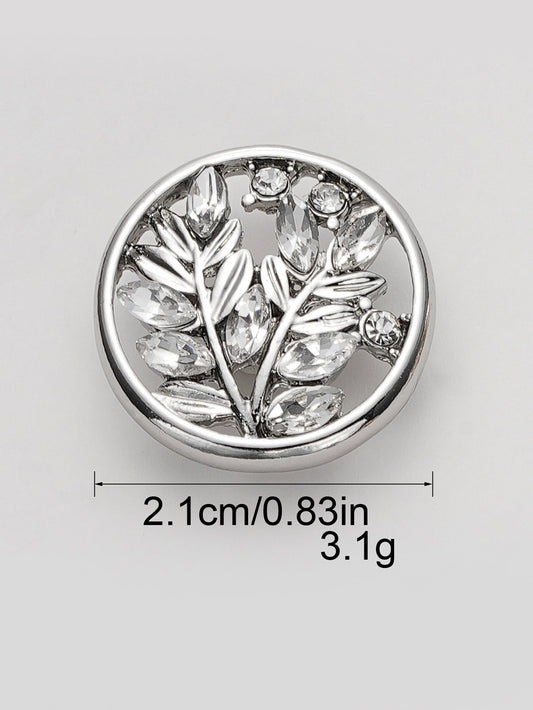 Round crystal flower metal shank button, silver finish, 21 mm
