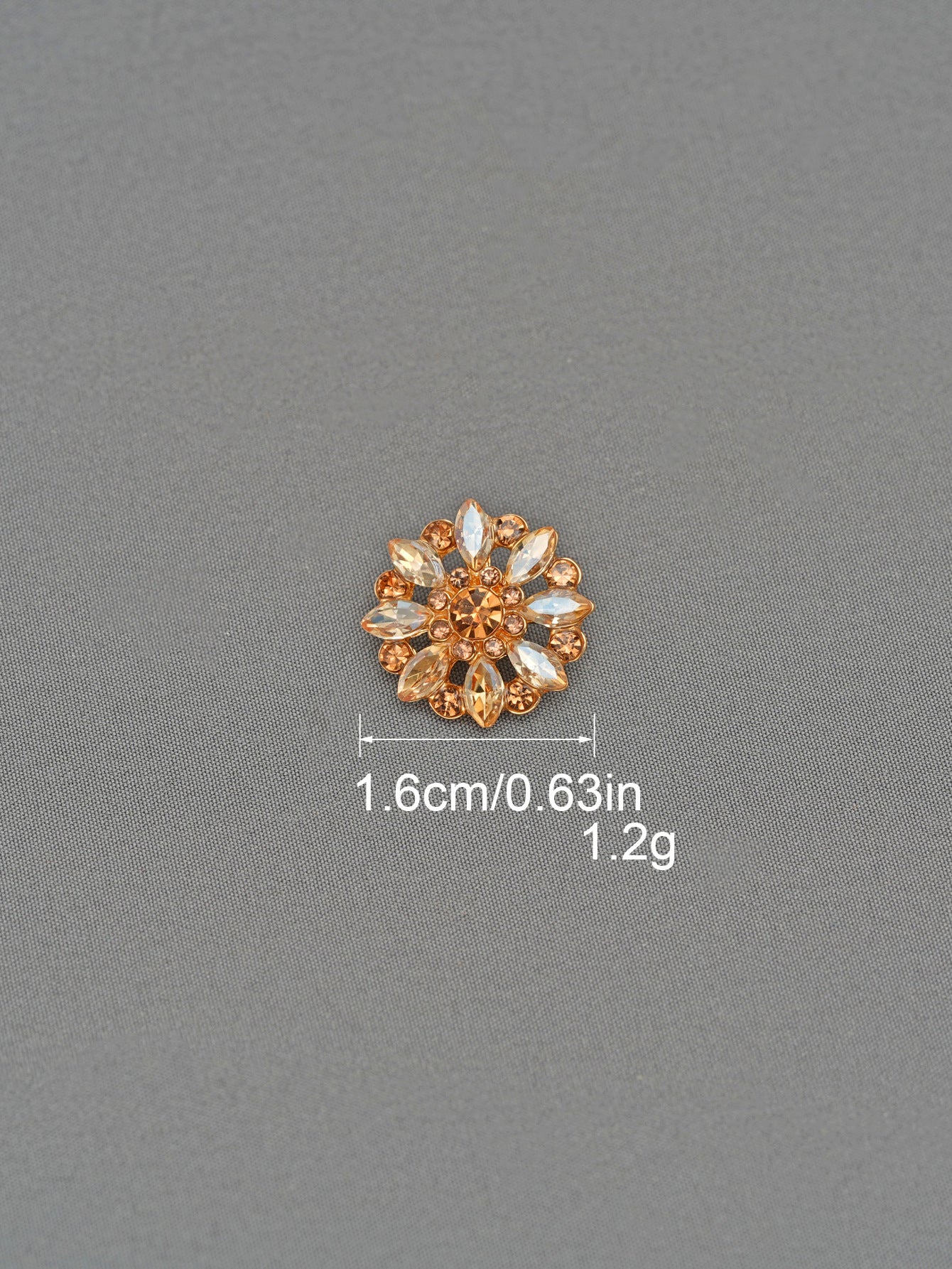 Champagne/gold crystal flower shank button with rhinestones, 1.6cm wide