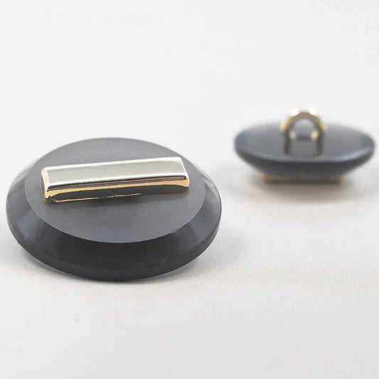 23/25mm black resin metal shank button with gold rectangular bar