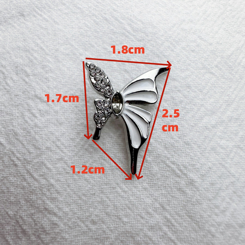 Butterfly metal button size: 2.5 cm tall, 1.8 cm wide, rhinestone set