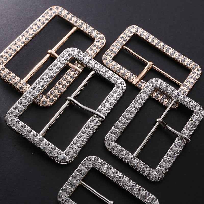 Crystal square belt buckle adjusters set, multiple metal bars and frames