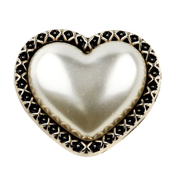 Heart shank button: white iridescent pearl center, bronze rim with black pattern
