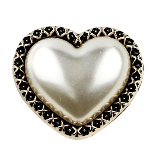 Bronze Edge White Iridescent Pearl Heart Shape Metal Shank Buttons 10pcs White
