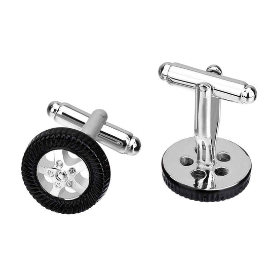 Unique Black Enamel Tire-Shaped Cufflinks