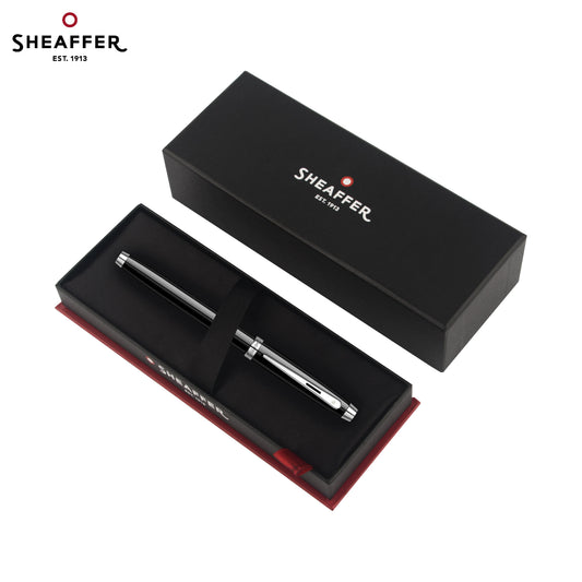 Sheaffer 100 Fountain Pen – Fine Nib (F, ~0.5mm), White Clip, All-Steel / Black Lacquer / Blue Lacquer