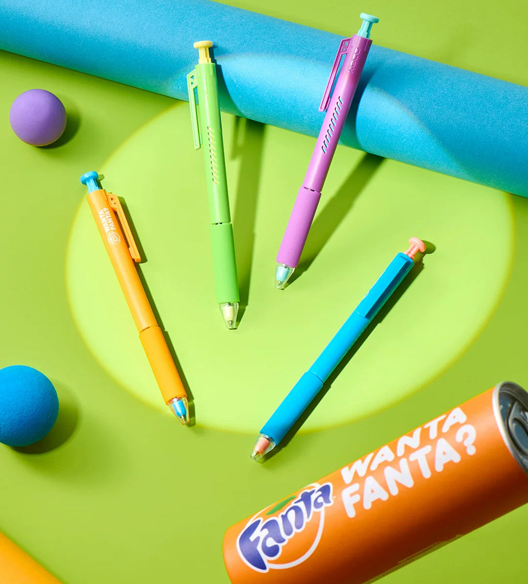 KACO x Fanta Limited Edition Click Gel Pen | Black Ink 0.5mm | 4-Pack in Collectible Can