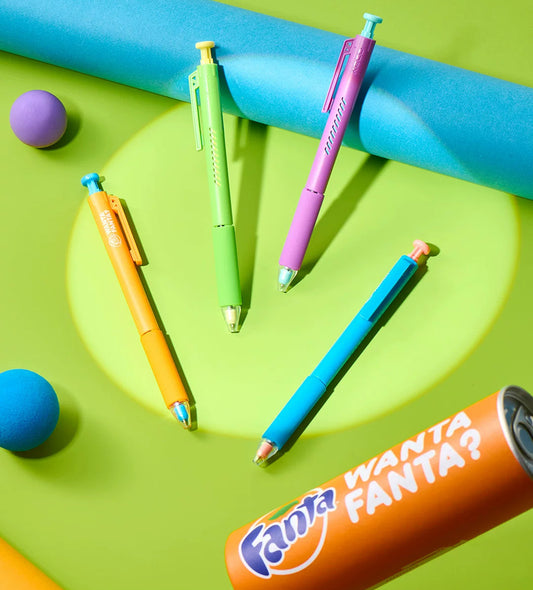 KACO x Fanta Limited Edition Click Gel Pen | Black Ink 0.5mm | 4-Pack in Collectible Can
