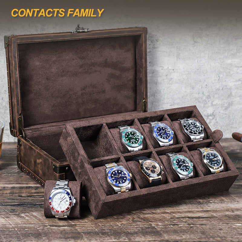 Luxus handgefertigte echte Leder-Holz 8-teilige Uhrenbox