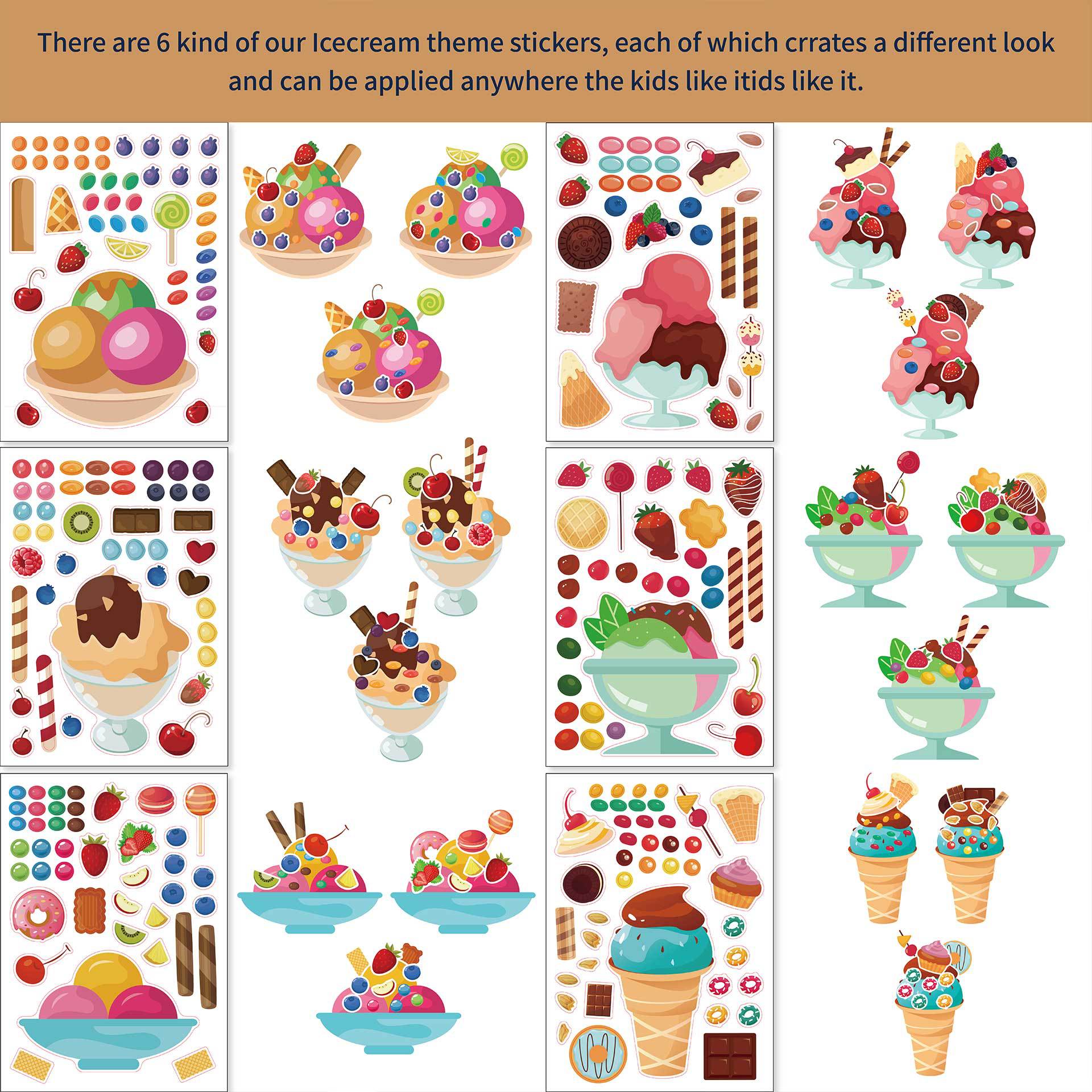 24 Sheets Icecream Theme Make Your Own Stickers for Kids